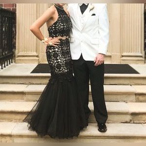 Black and Ivory Lace Prom Dress